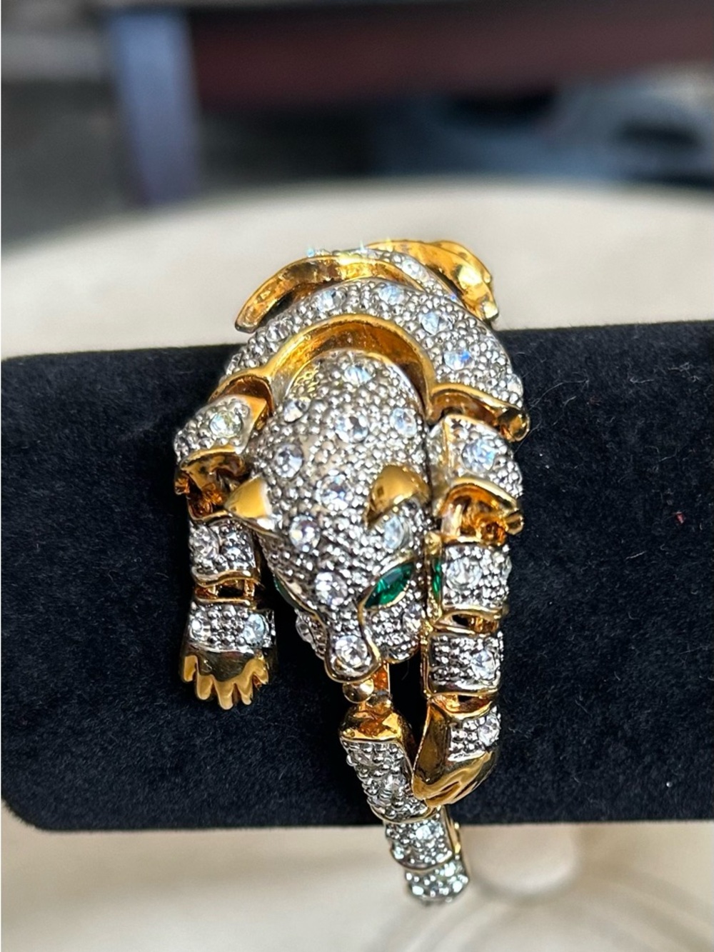 Vintage bracelet articulated Gold tone  & Crystal Panther Bracelet.